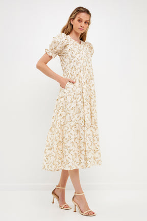 ENGLISH FACTORY - Floral Puff Midi Dress - DRESSES available at Objectrare