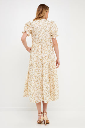 ENGLISH FACTORY - Floral Puff Midi Dress - DRESSES available at Objectrare