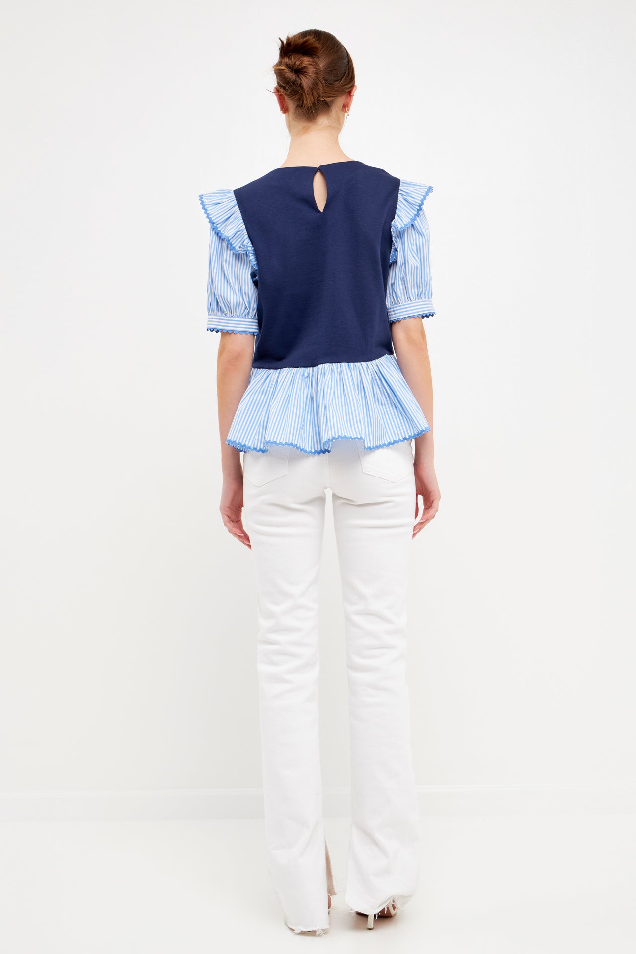 ENGLISH FACTORY - Trim Edge Detail Mixed Media Top - TOPS available at Objectrare