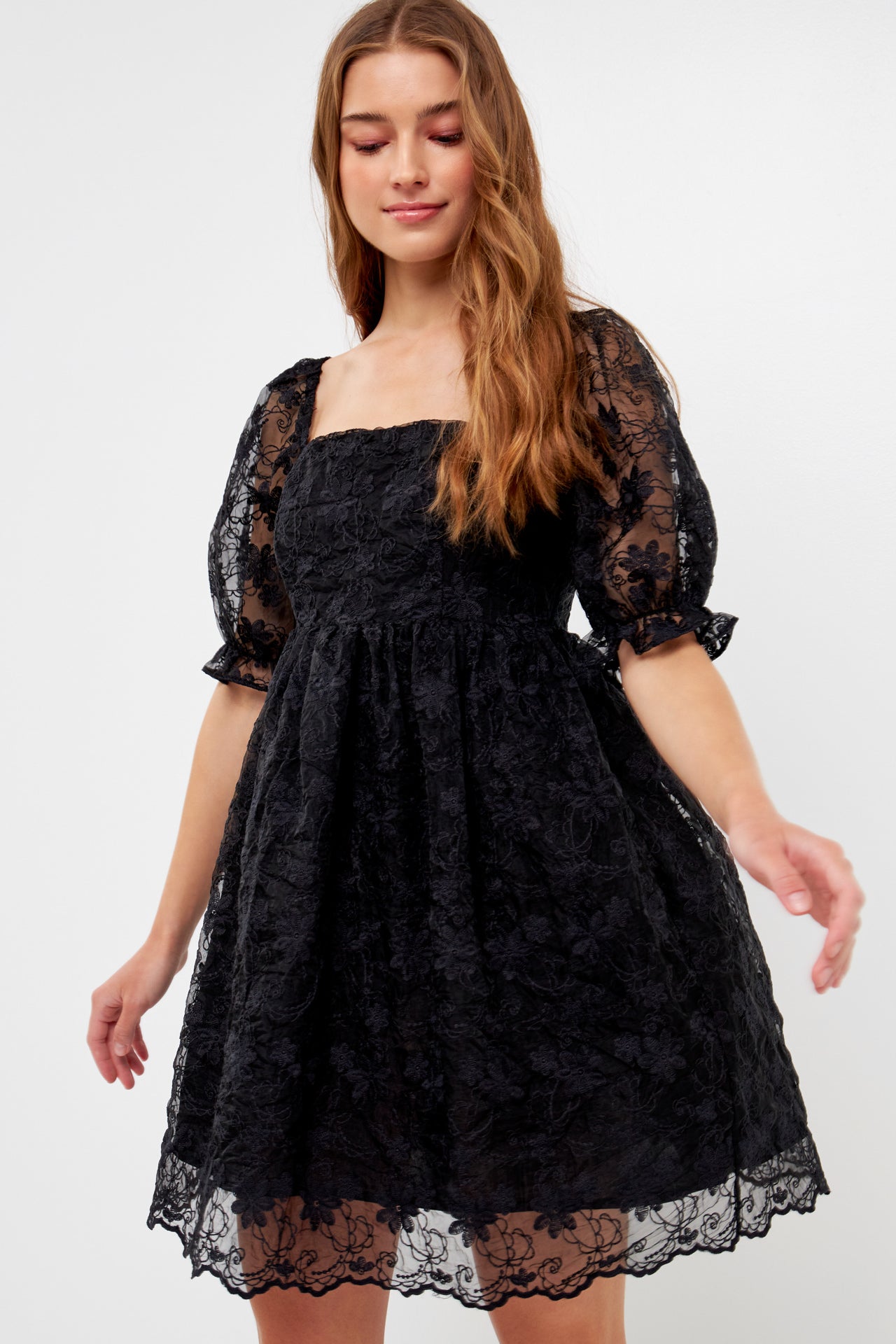 ENDLESS ROSE - Floral Embroidery Babydoll Dress - DRESSES available at Objectrare