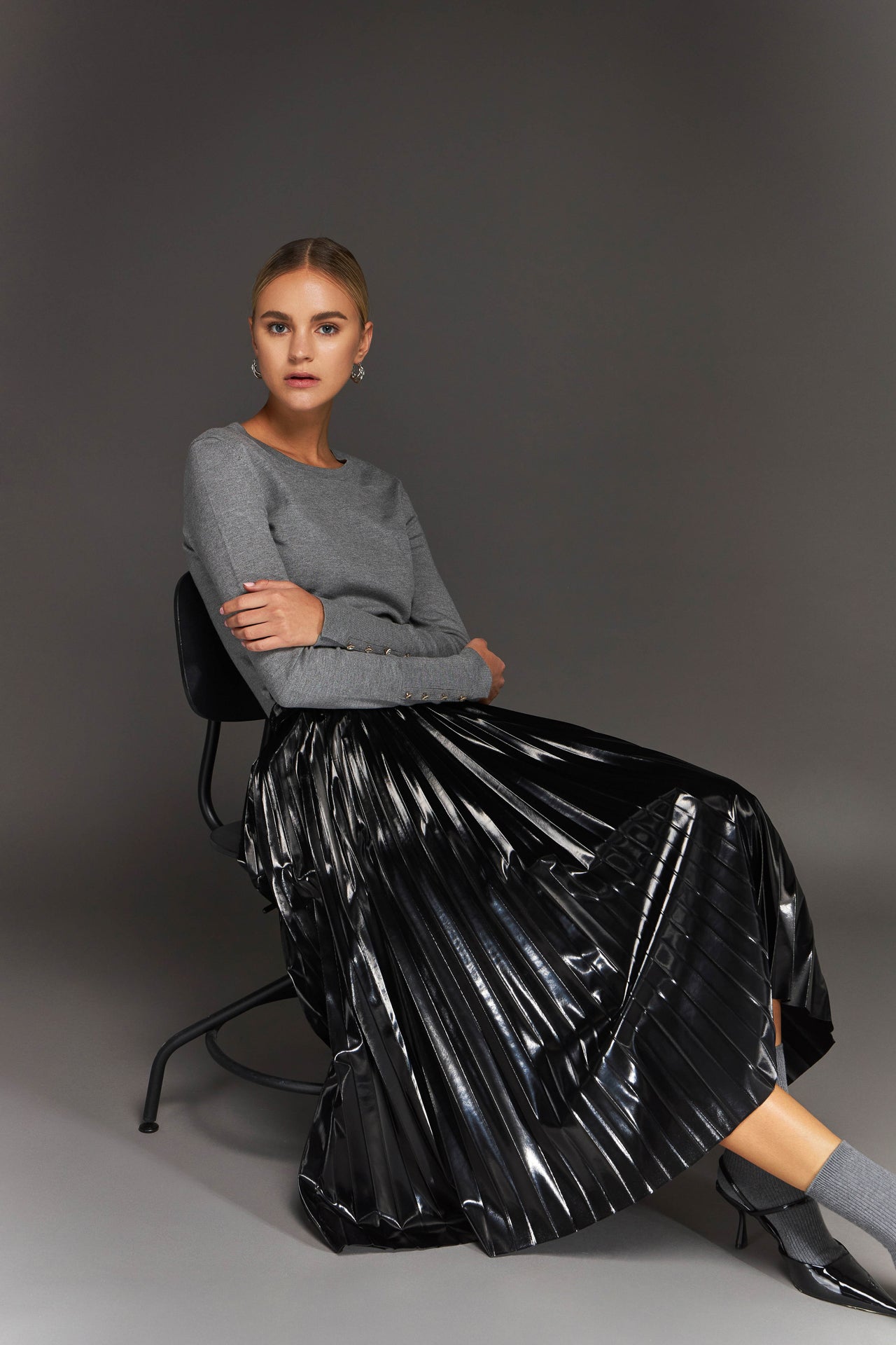ENDLESS ROSE - Faux Leather Pleated Midi Skirt - SKIRTS available at Objectrare