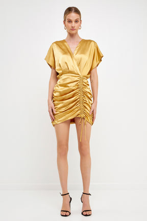 ENDLESS ROSE - Satin Wrapped & Shirred Mini Dress - DRESSES available at Objectrare