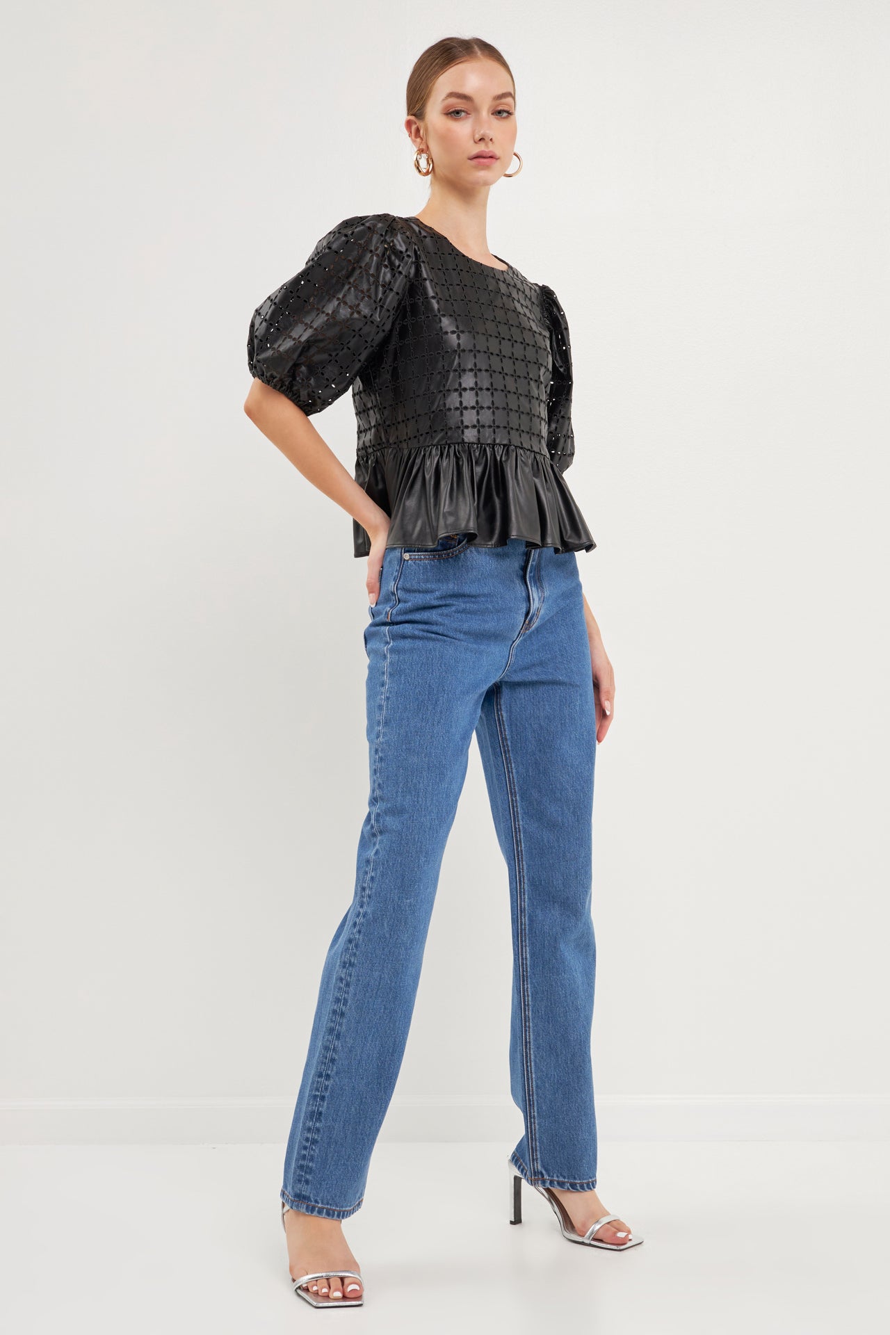 ENGLISH FACTORY - Faux Leather Peplum Top - TOPS available at Objectrare