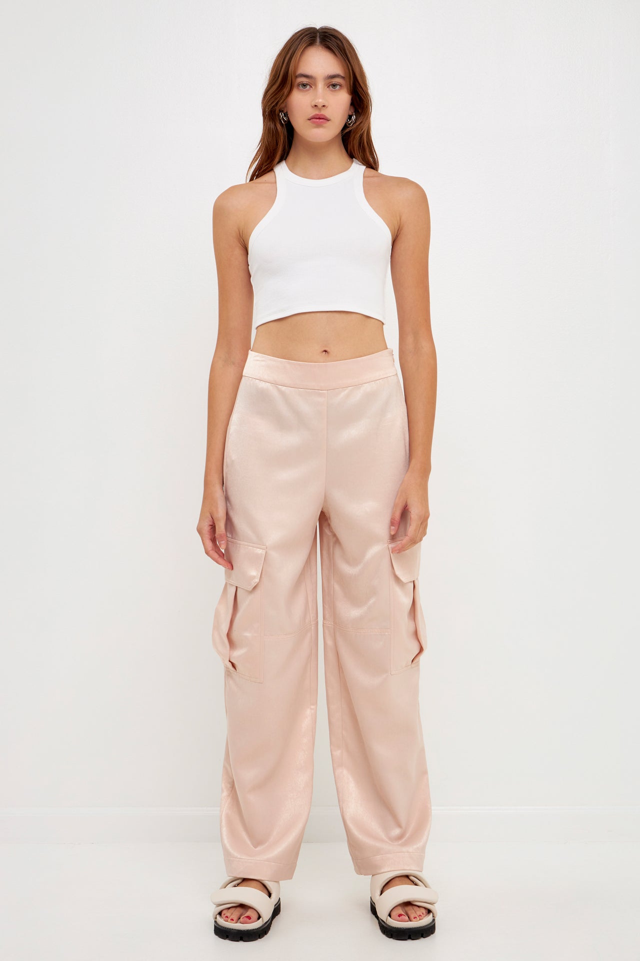 GREY LAB - Straight-Leg Satin Cargo Pants - PANTS available at Objectrare