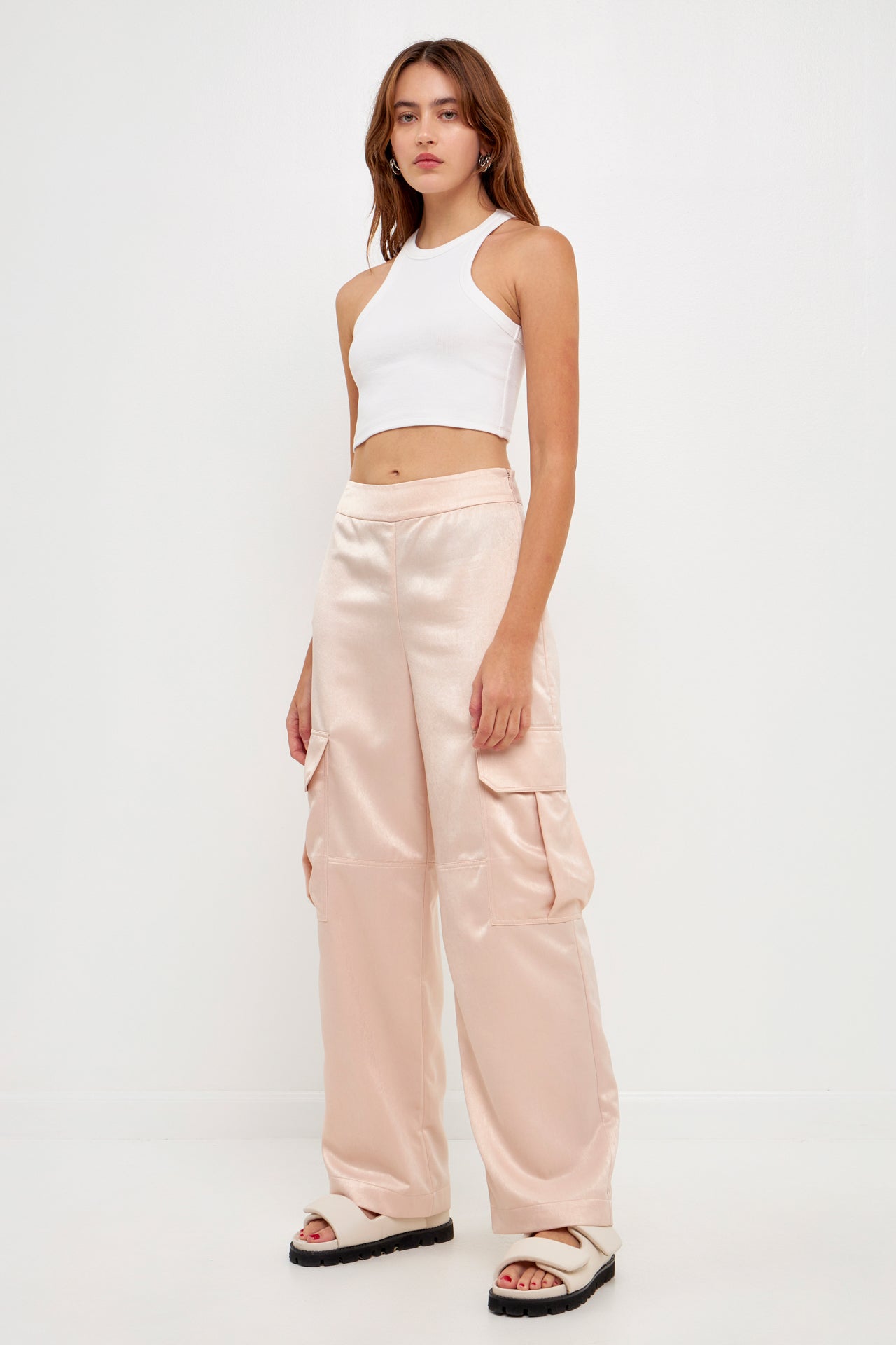 GREY LAB - Straight-Leg Satin Cargo Pants - PANTS available at Objectrare