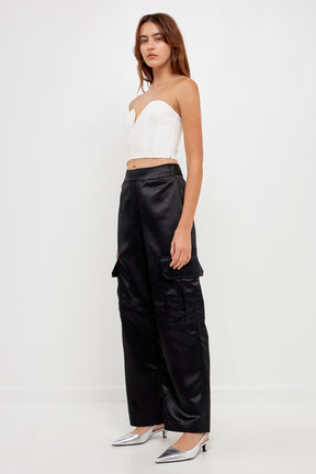 GREY LAB - Straight-Leg Satin Cargo Pants - PANTS available at Objectrare