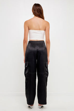 GREY LAB - Straight-Leg Satin Cargo Pants - PANTS available at Objectrare