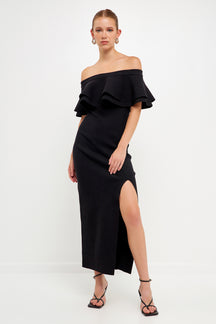 ENDLESS ROSE - Off the Shoulder Ruffle Maxi Dress - DRESSES available at Objectrare