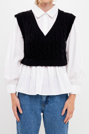 ENGLISH FACTORY - ENGLISH FACTORY - Mixed Media Sweater Vest Top - SWEATERS & KNITS available at Objectrare