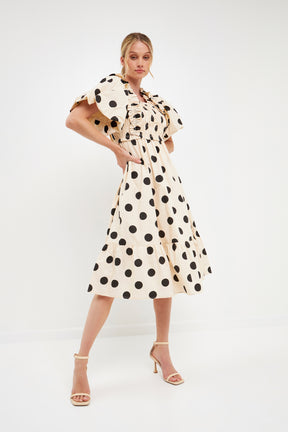 ENGLISH FACTORY - Ruffled Smocked Dot Midi Dress - DRESSES available at Objectrare