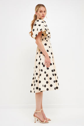 ENGLISH FACTORY - Ruffled Smocked Dot Midi Dress - DRESSES available at Objectrare