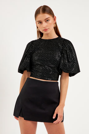 ENDLESS ROSE - Short Sleeve Sequin Crop Top - TOPS available at Objectrare