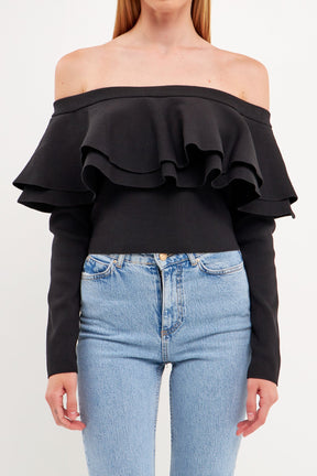 ENDLESS ROSE - Off-The-Shoulder Knit Top - TOPS available at Objectrare