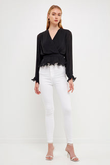 ENDLESS ROSE - Lettuce Trim Long Sleeve Top - TOPS available at Objectrare
