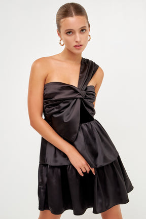 ENDLESS ROSE - One-Shoulder Satin Mini Dress - DRESSES available at Objectrare