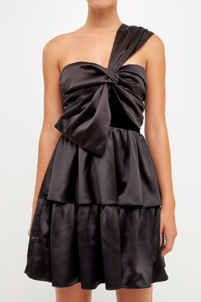 ENDLESS ROSE - One-Shoulder Satin Mini Dress - DRESSES available at Objectrare