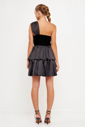 ENDLESS ROSE - One-Shoulder Satin Mini Dress - DRESSES available at Objectrare