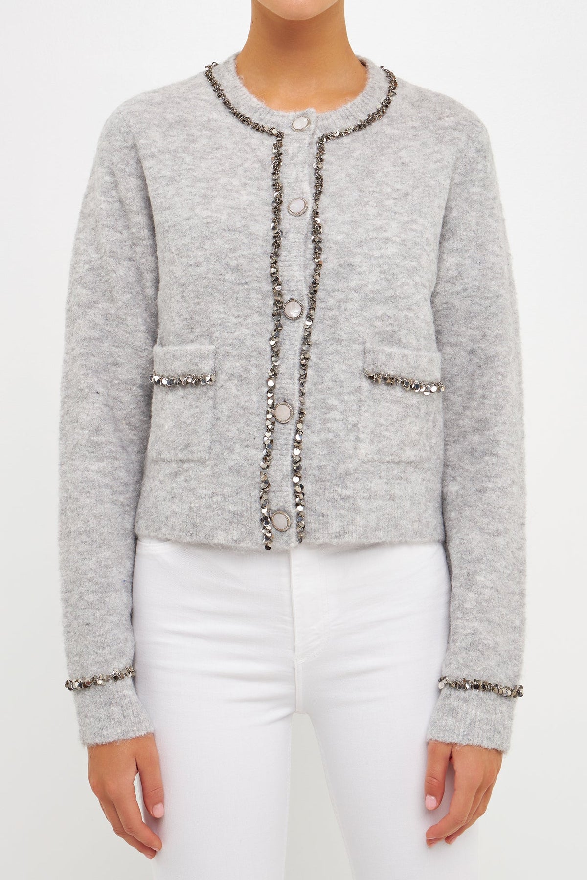 ENDLESS ROSE - Sequins Trim Cardigan - SWEATERS & KNITS available at Objectrare