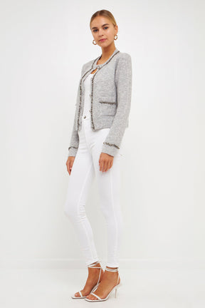 ENDLESS ROSE - Sequins Trim Cardigan - SWEATERS & KNITS available at Objectrare