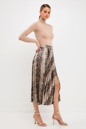 ENDLESS ROSE - Snakeskin Pleated Midi Skirt - SKIRTS available at Objectrare