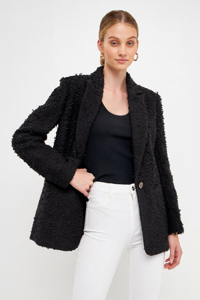 ENDLESS ROSE - Feather-Trimmed Tweed Blazer - BLAZERS available at Objectrare