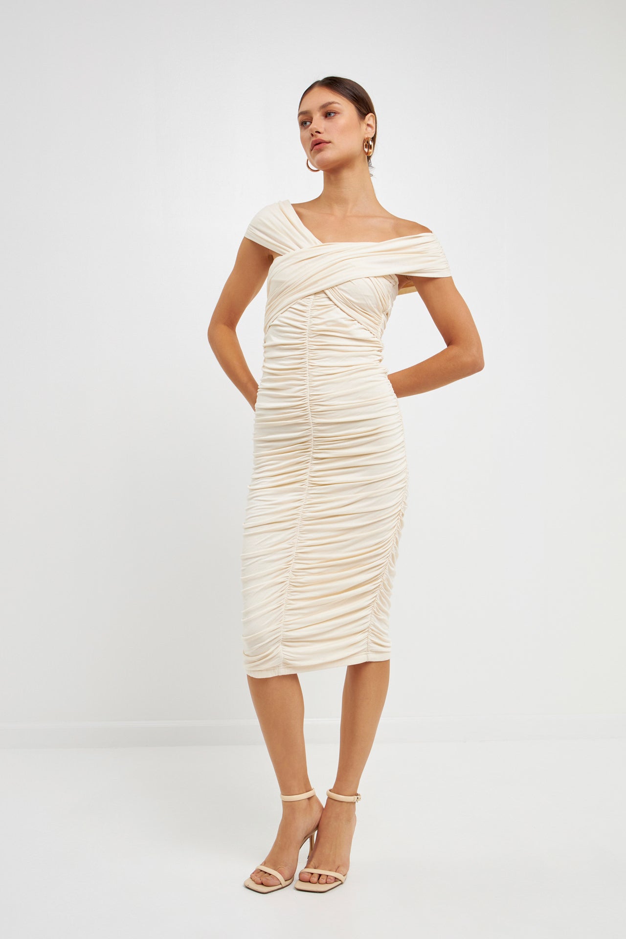 ENDLESS ROSE - Ruched Bodycon Midi Dress - DRESSES available at Objectrare