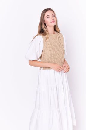 ENGLISH FACTORY - Mixed Media Cable Knit Down Midi Dress - DRESSES available at Objectrare