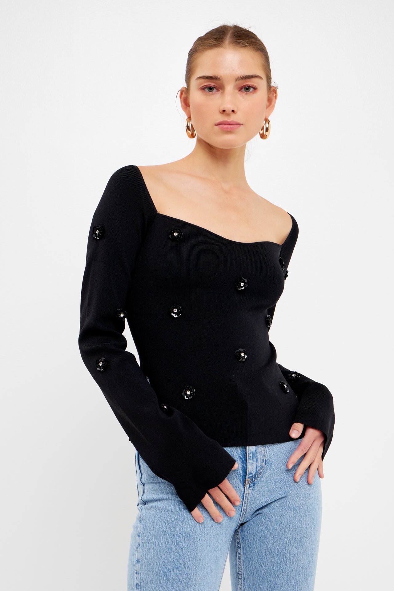 ENDLESS ROSE - Sequin Flower Sweater - SWEATERS & KNITS available at Objectrare