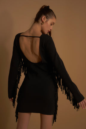 ENDLESS ROSE - Premium Low-Back Mini Dress With Fringe - DRESSES available at Objectrare