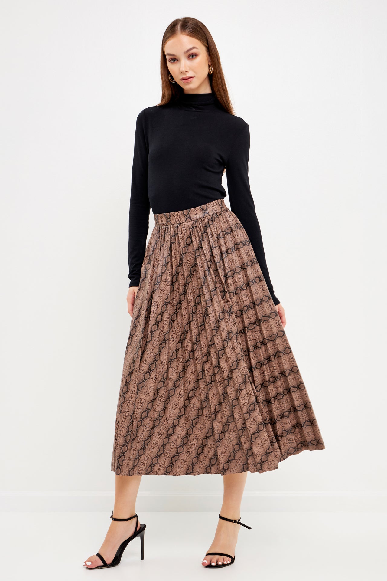 ENDLESS ROSE - Snake Print Pleated Midi Skirt - SKIRTS available at Objectrare