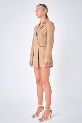 ENDLESS ROSE - Premium Sequin Tweed Blazer Romper - ROMPERS available at Objectrare