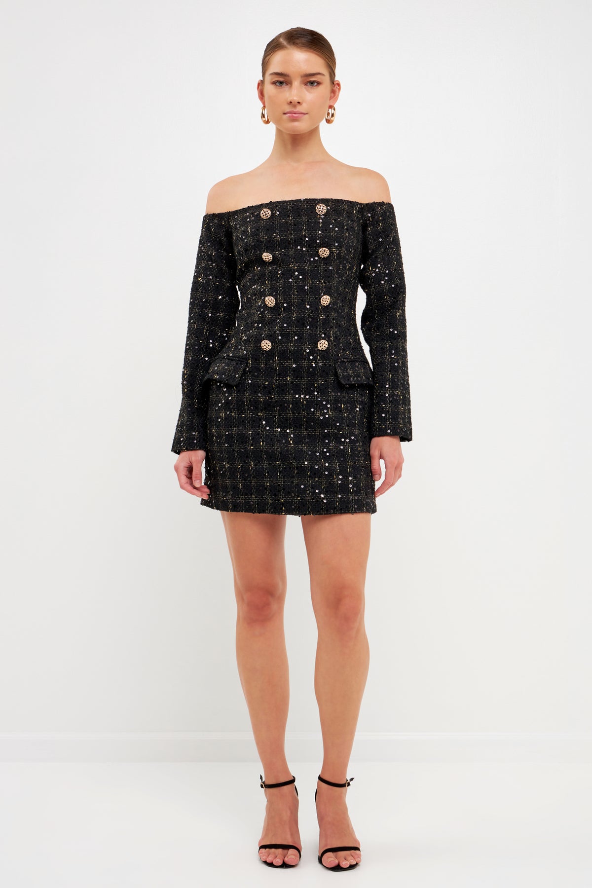 ENDLESS ROSE - Off-The-Shoulder Tweed Mini Dress - DRESSES available at Objectrare