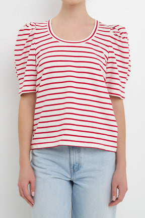 ENGLISH FACTORY - Striped Puff Sleeve Top - TOPS available at Objectrare