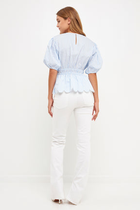 ENGLISH FACTORY - Striped Puff Sleeve Top - TOPS available at Objectrare