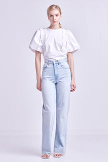 ENGLISH FACTORY - Ruffle Mixed Media Top - TOPS available at Objectrare
