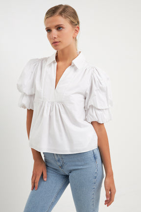 ENGLISH FACTORY - Layered Puff Sleeve Top - TOPS available at Objectrare