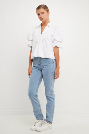 ENGLISH FACTORY - Layered Puff Sleeve Top - TOPS available at Objectrare