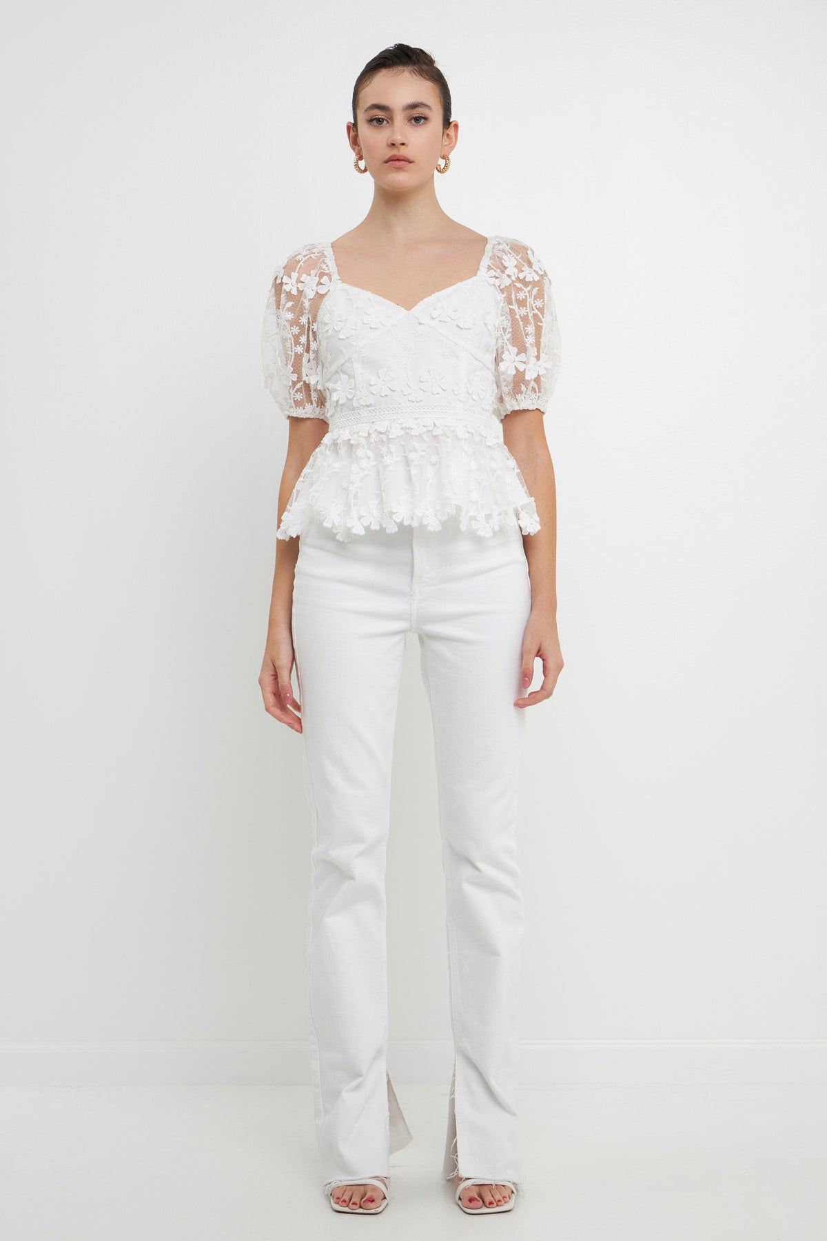 ENDLESS ROSE - Floral Embroidered Lace Peplum Top - TOPS available at Objectrare