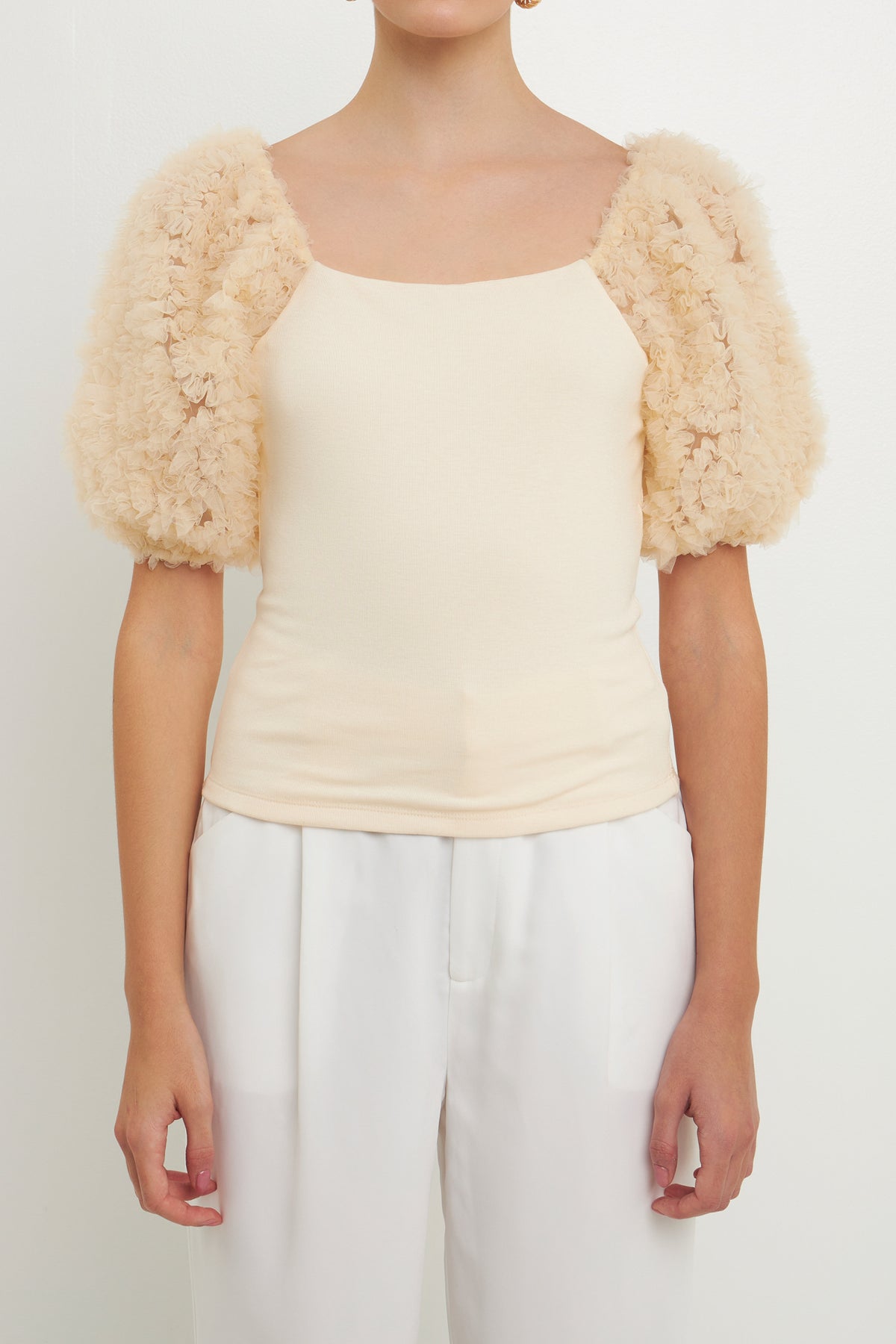 ENDLESS ROSE - Tulle Puff Sleeve Top - TOPS available at Objectrare