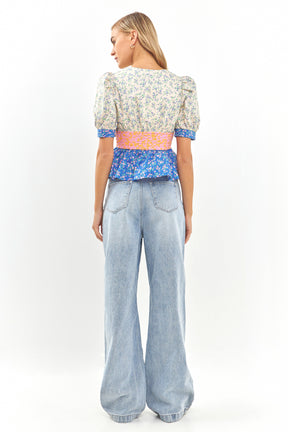 ENGLISH FACTORY - Mixed Print Peplum Top - TOPS available at Objectrare