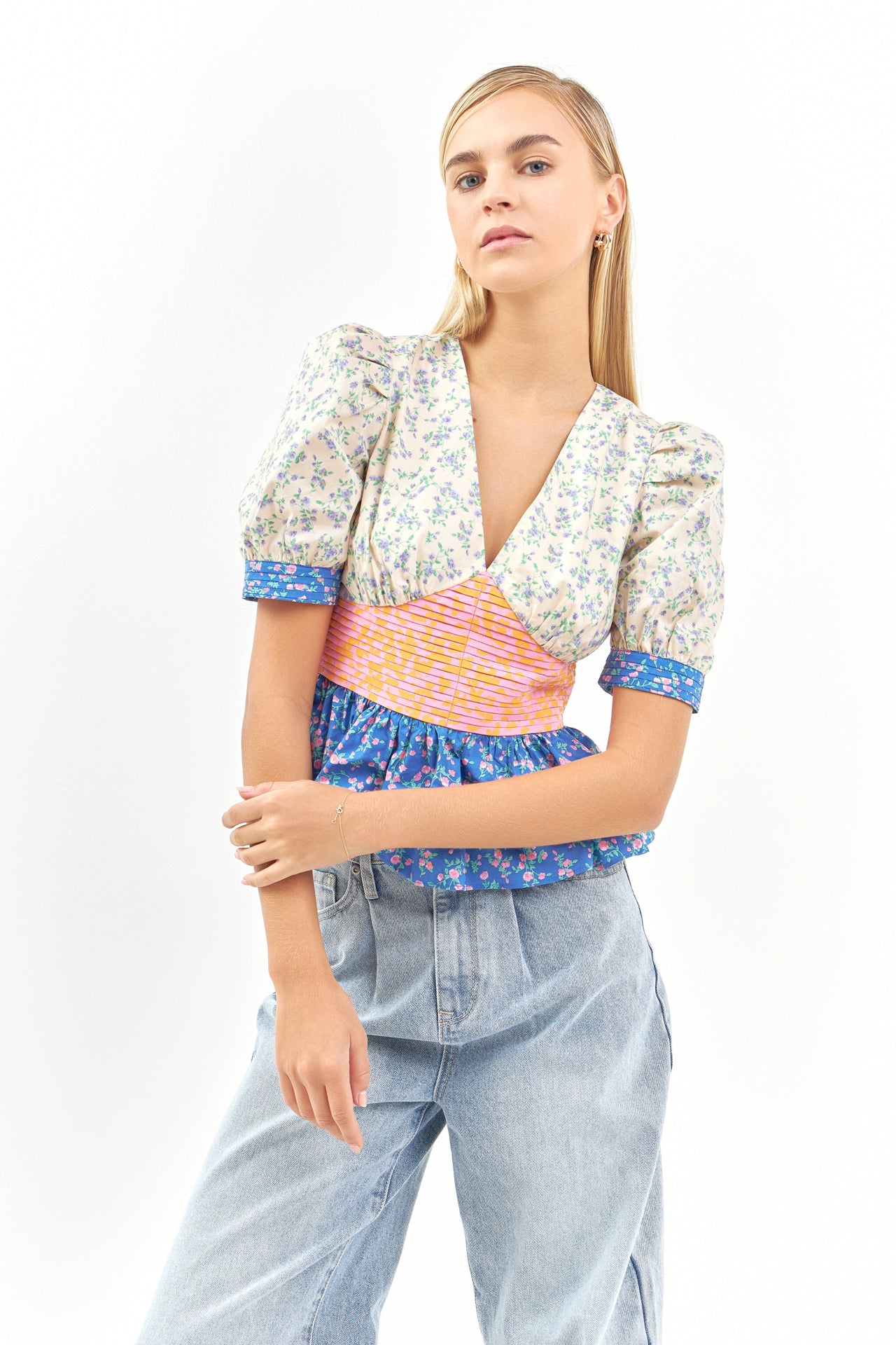 ENGLISH FACTORY - Mixed Print Peplum Top - TOPS available at Objectrare