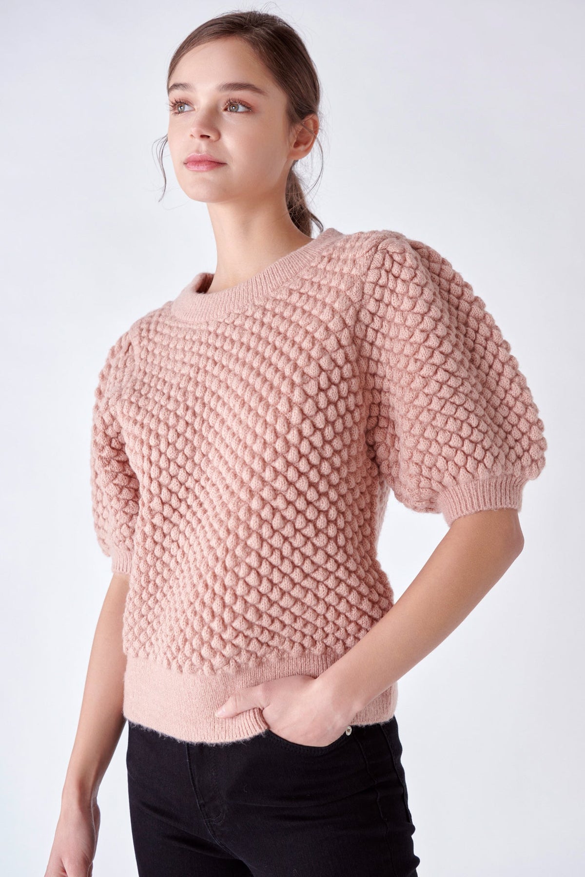 ENGLISH FACTORY - Textured Puff Sweater - SWEATERS & KNITS available at Objectrare