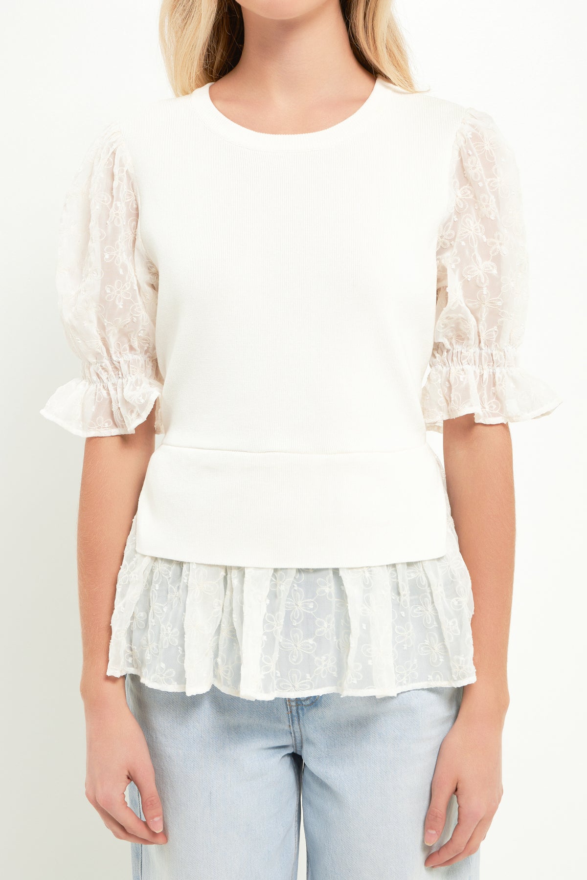 ENGLISH FACTORY - Textured Mixed Media Top - TOPS available at Objectrare