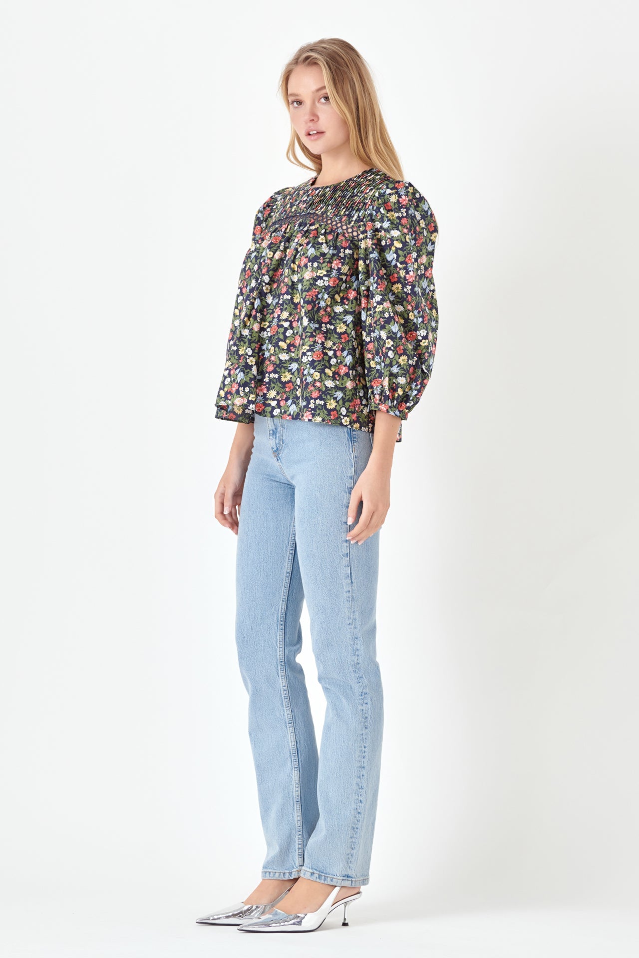 ENGLISH FACTORY - Floral Print Pintuck Detail Top - TOPS available at Objectrare