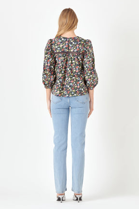 ENGLISH FACTORY - Floral Print Pintuck Detail Top - TOPS available at Objectrare