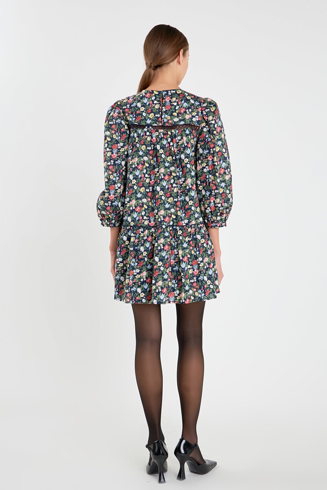 ENGLISH FACTORY - Floral Print Pintuck Mini Dress - DRESSES available at Objectrare