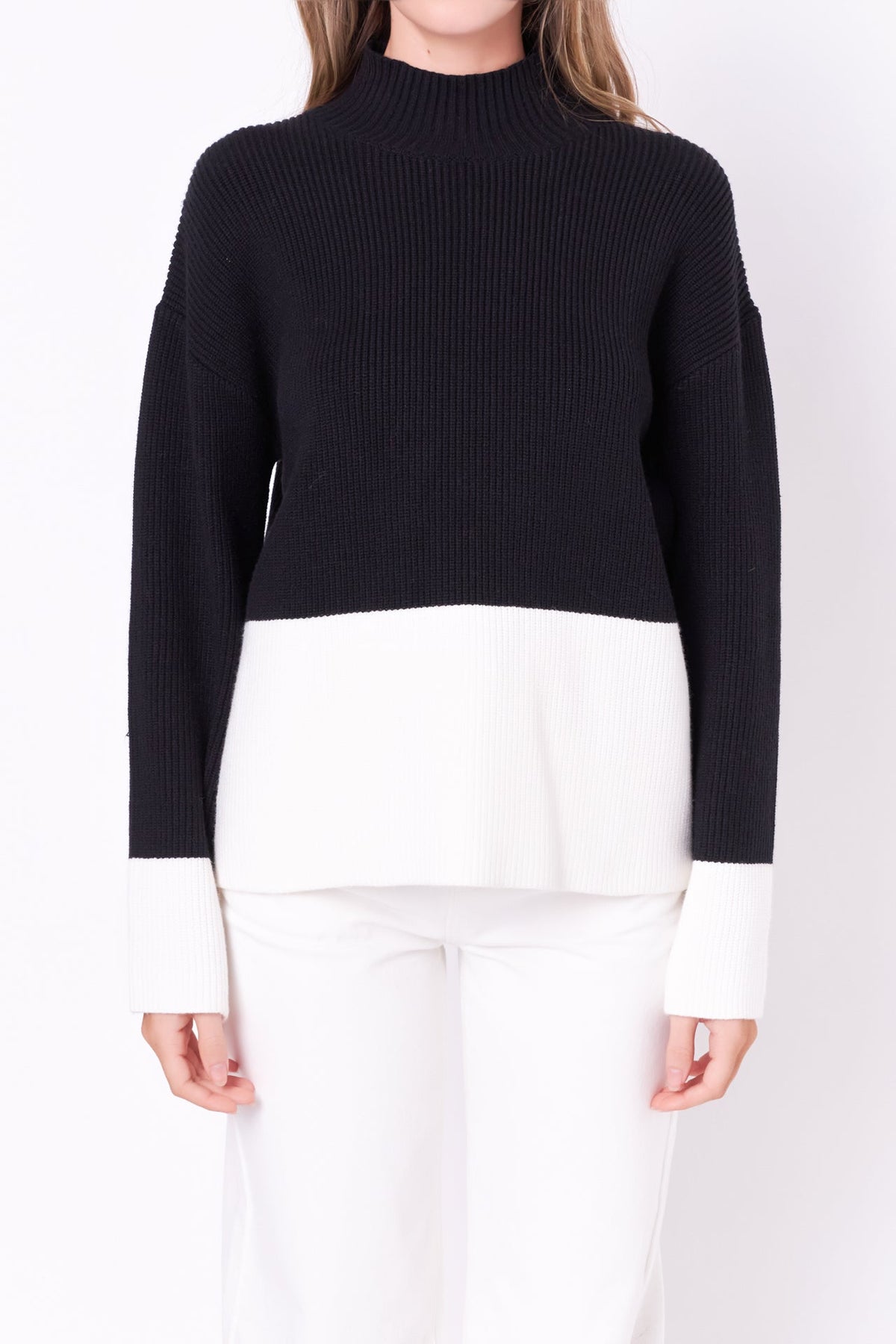 ENGLISH FACTORY - Bicolor High Collar Sweater - SWEATERS & KNITS available at Objectrare