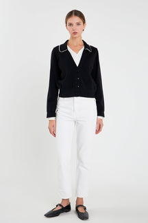 ENGLISH FACTORY - Pearl Trim Vasity Cardigan - JACKETS available at Objectrare