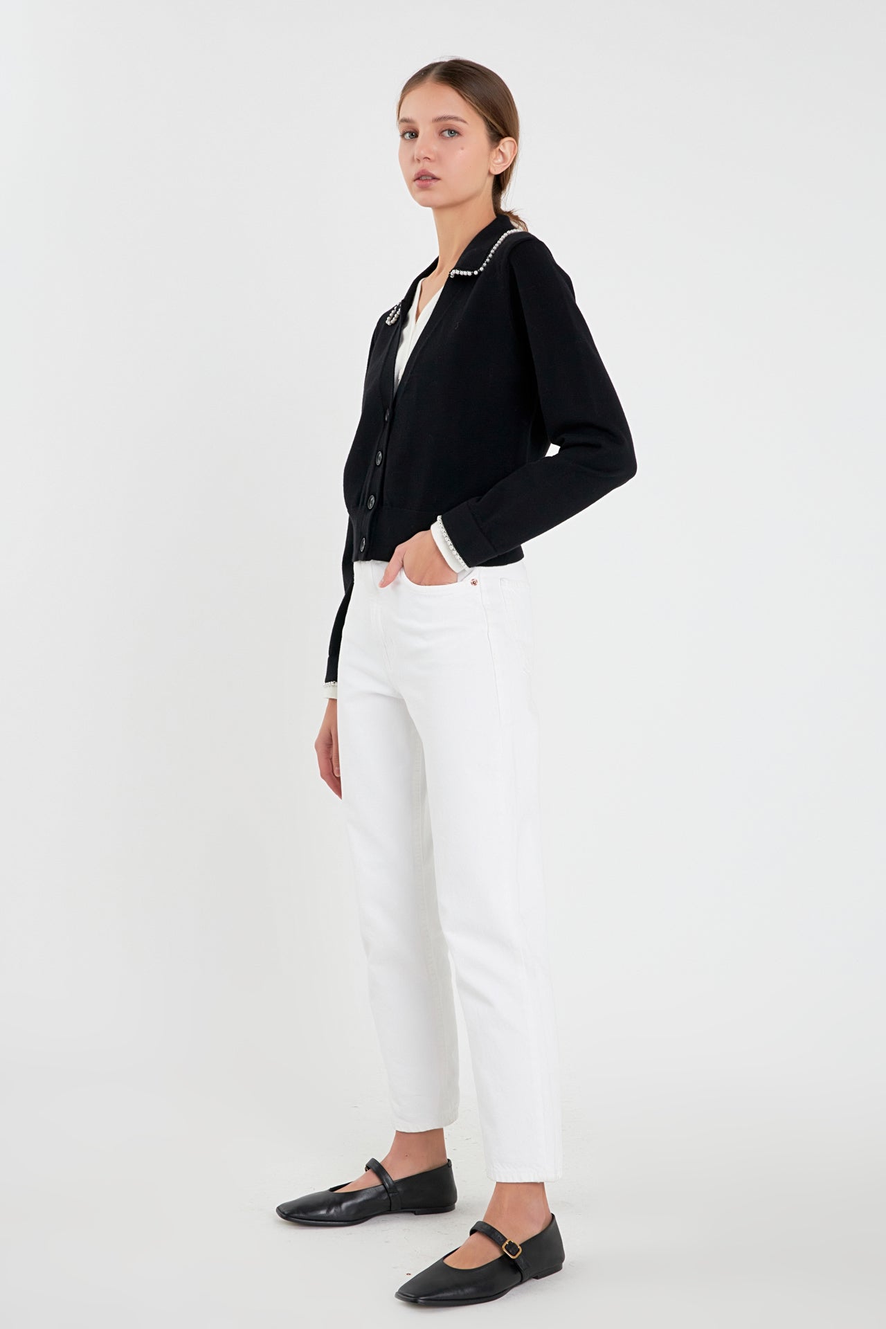 ENGLISH FACTORY - Pearl Trim Vasity Cardigan - JACKETS available at Objectrare