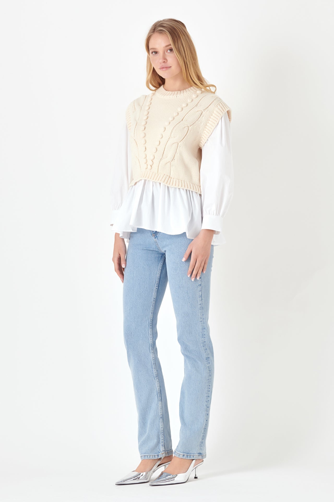 ENGLISH FACTORY - Mixed Media Cable Sweater - SWEATERS & KNITS available at Objectrare